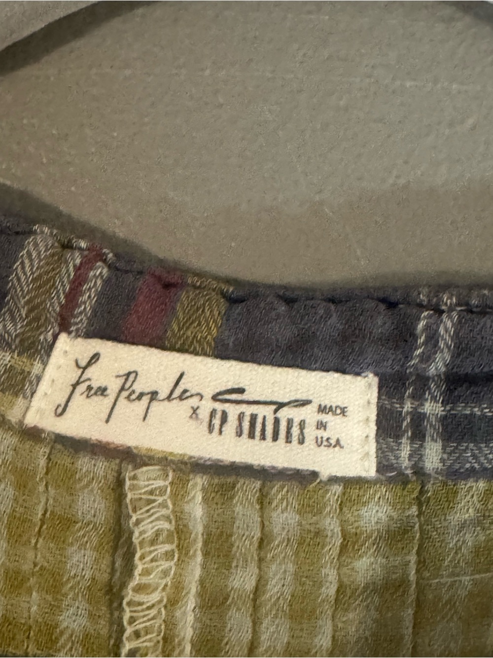 Free People Blue and Green Plaid Button-Front Blouse CP SHADES - Picture 5 of 5